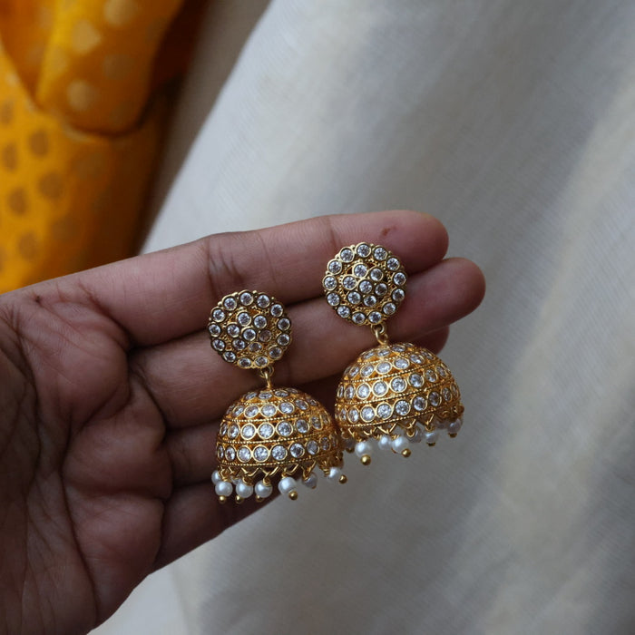 Heritage gold plated white stone padakam necklace set with earrings HPS9089