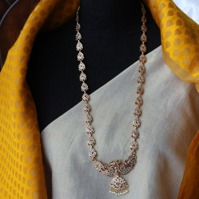 Heritage gold plated white stone padakam necklace set with earrings HPS9089
