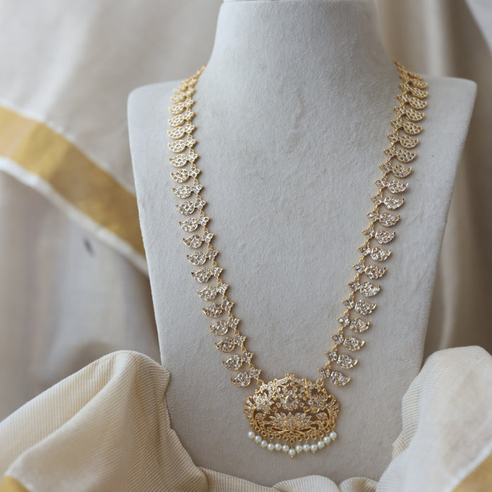 Heritage gold plated ruby white stone mango long necklace HLW002