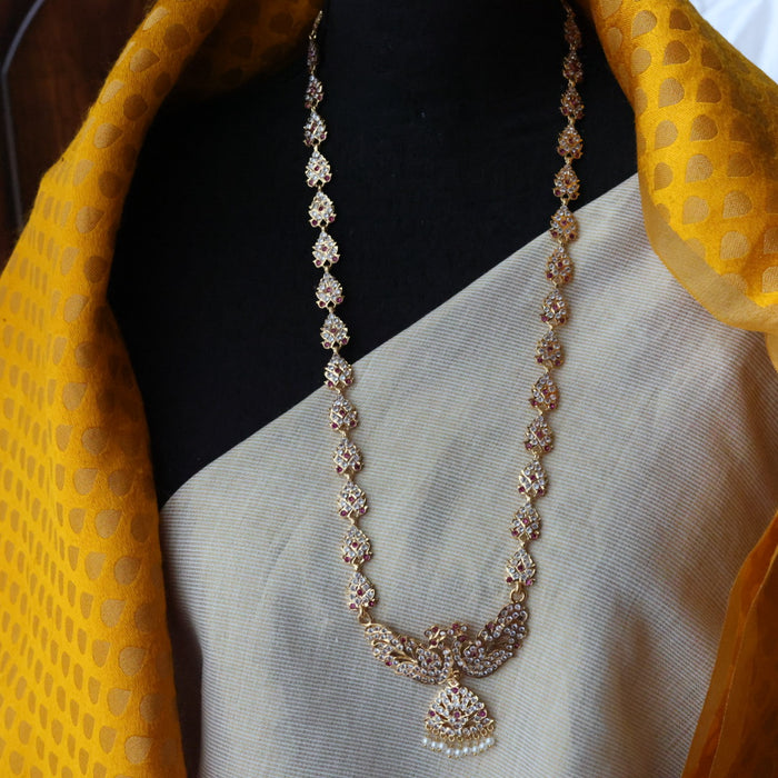 Heritage gold plated white stone padakam necklace set with earrings HPS9089