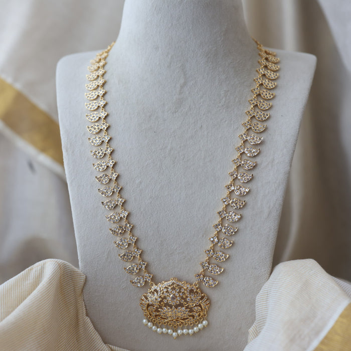 Heritage gold plated ruby white stone mango long necklace HLW002