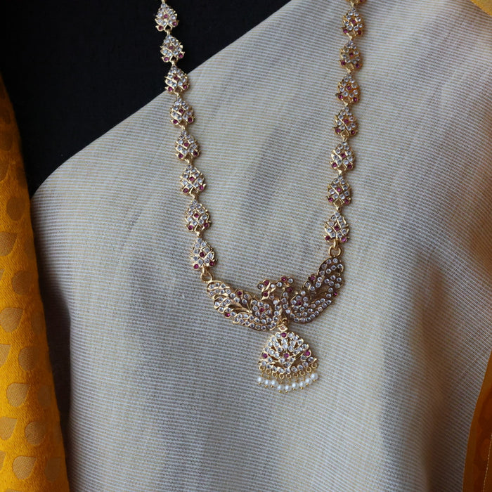 Heritage gold plated white stone padakam necklace set with earrings HPS9089