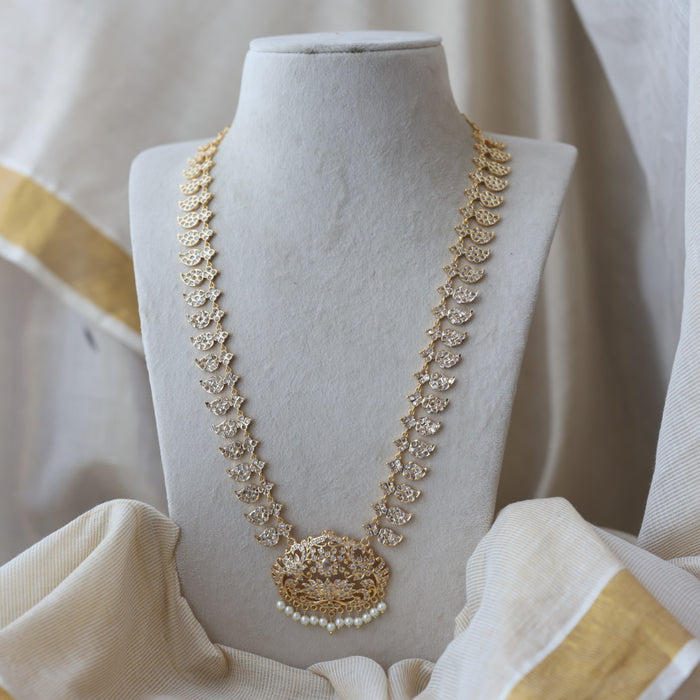 Heritage gold plated ruby white stone mango long necklace HLW002