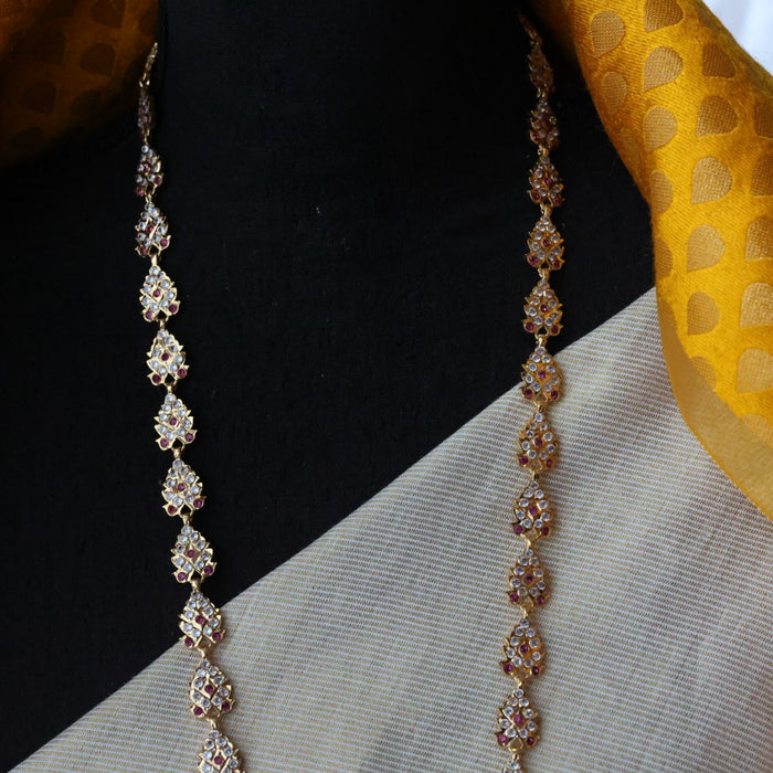 Heritage gold plated white stone padakam necklace set with earrings HPS9089