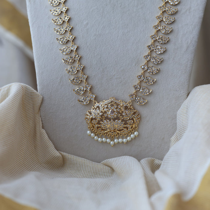 Heritage gold plated ruby white stone mango long necklace HLW002