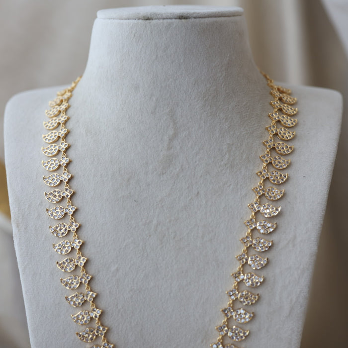 Heritage gold plated ruby white stone mango long necklace HLW002