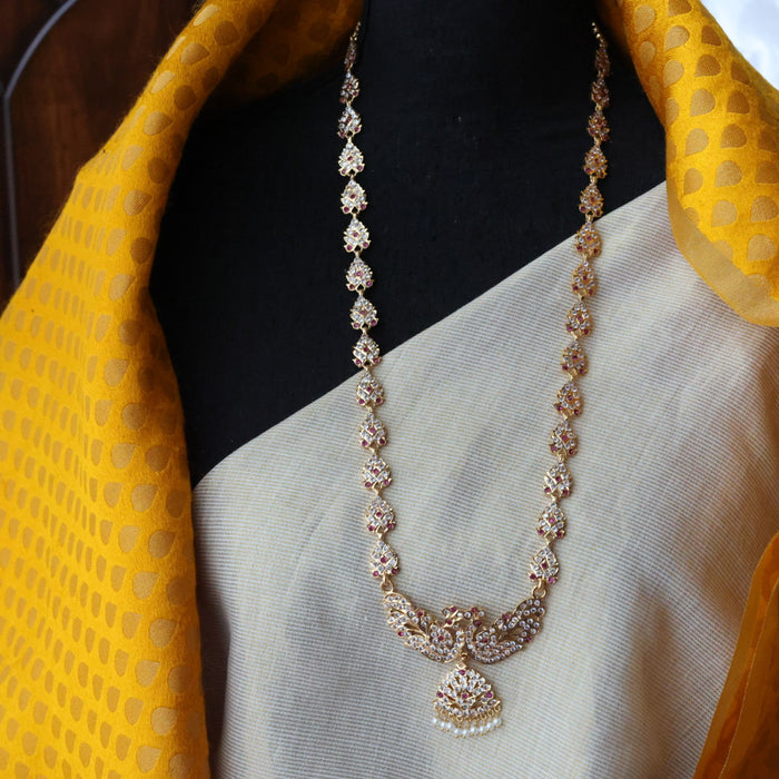 Heritage gold plated white stone padakam necklace set with earrings HPS9089