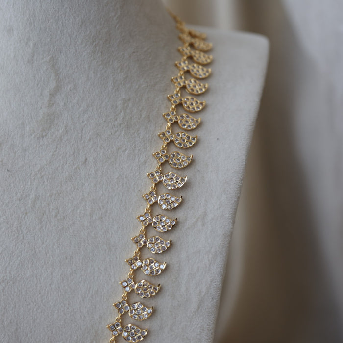 Heritage gold plated ruby white stone mango long necklace HLW002