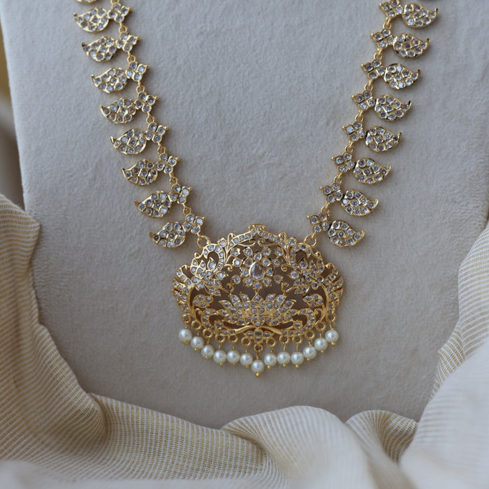Heritage gold plated ruby white stone mango long necklace HLW002