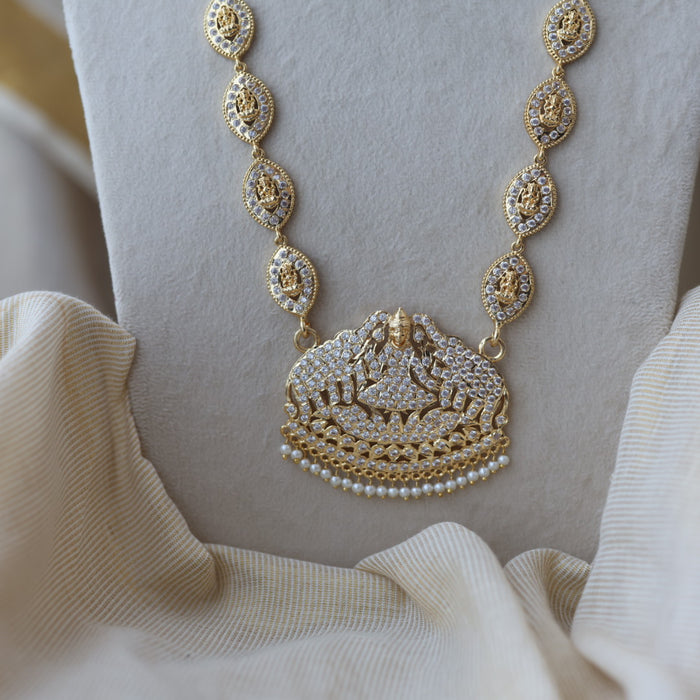 Heritage gold plated ruby white stone mango long necklace HLW001