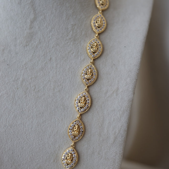 Heritage gold plated ruby white stone mango long necklace HLW001