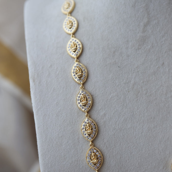 Heritage gold plated ruby white stone mango long necklace HLW001