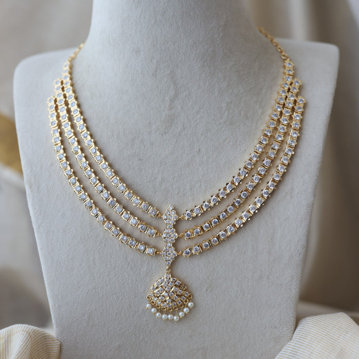 Heritage gold plated white stone layer short necklace H9292