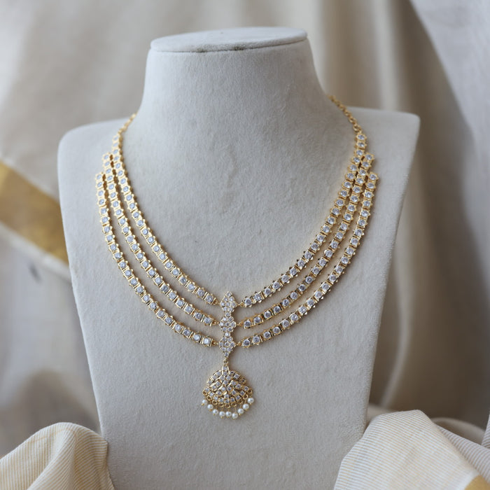 Heritage gold plated white stone layer short necklace H9292