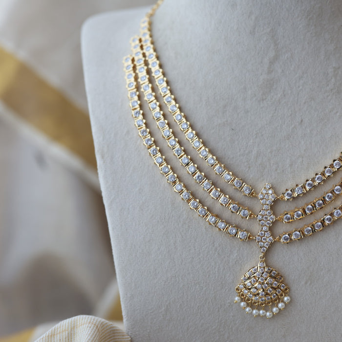 Heritage gold plated white stone layer short necklace H9292