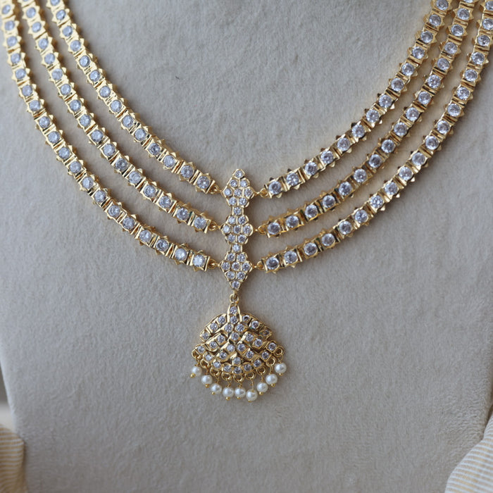 Heritage gold plated white stone layer short necklace H9292