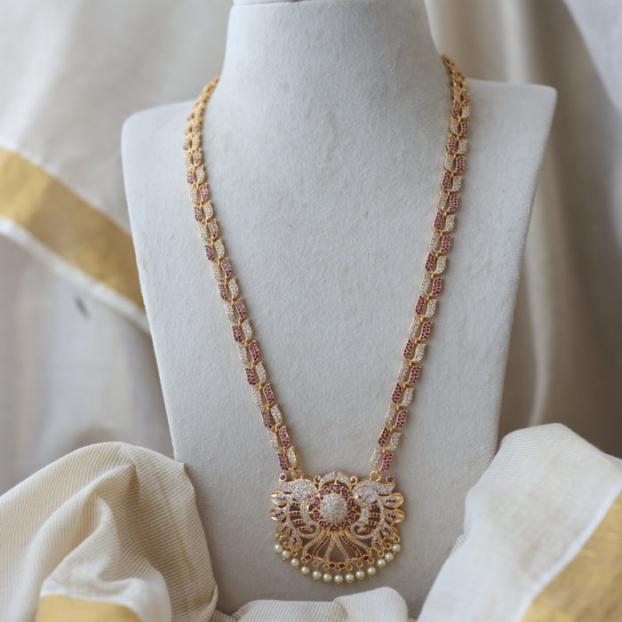 Heritage gold plated ruby white stone padakam long necklace HL7912