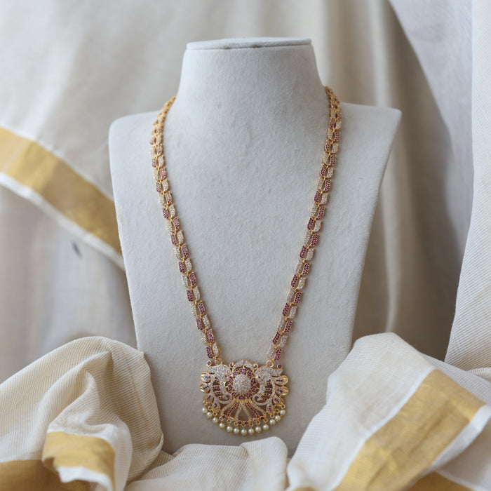 Heritage gold plated ruby white stone padakam long necklace HL7912