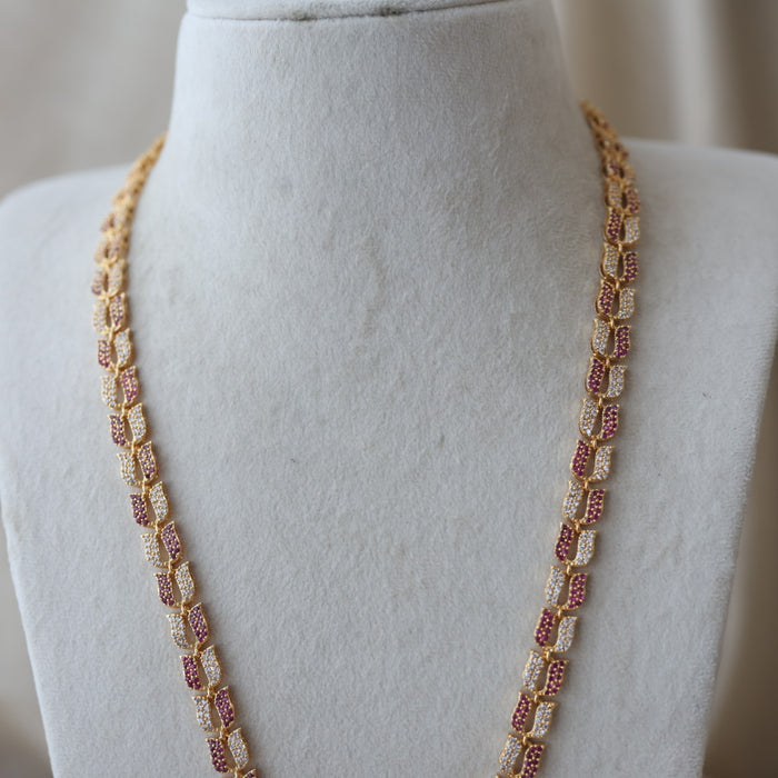 Heritage gold plated ruby white stone padakam long necklace HL7912