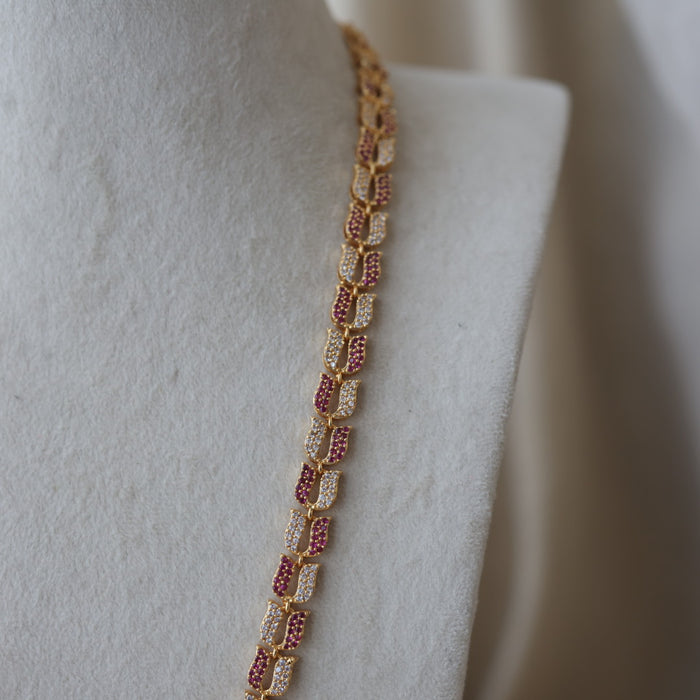 Heritage gold plated ruby white stone padakam long necklace HL7912