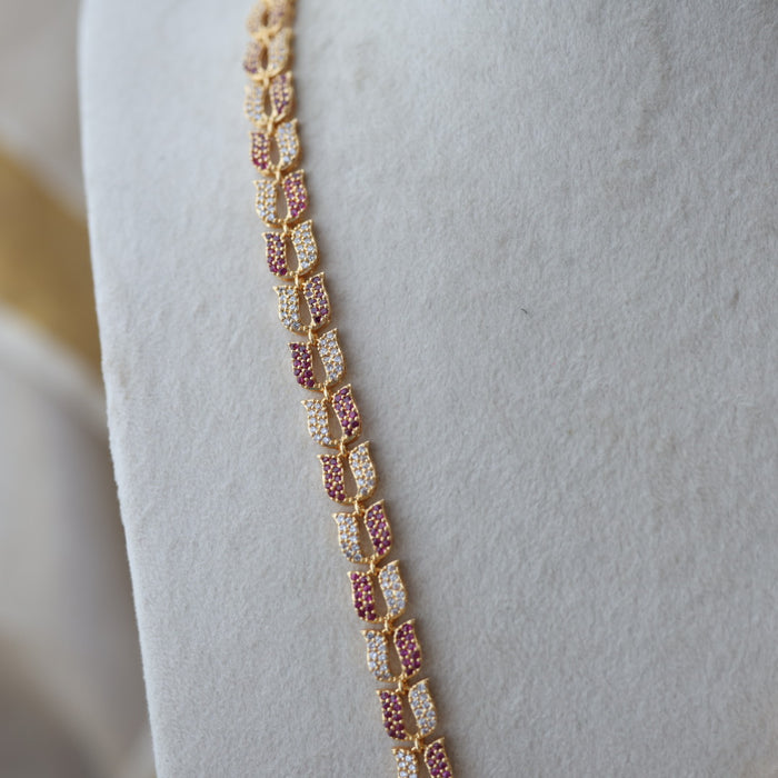 Heritage gold plated ruby white stone padakam long necklace HL7912