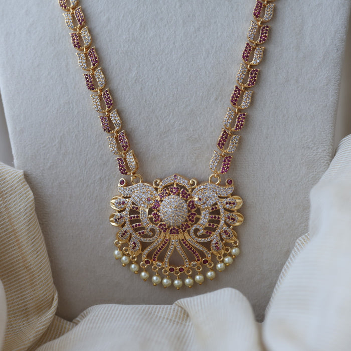 Heritage gold plated ruby white stone padakam long necklace HL7912