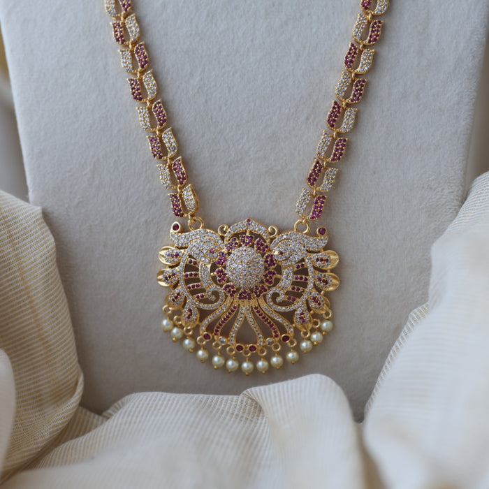 Heritage gold plated ruby white stone padakam long necklace HL7912