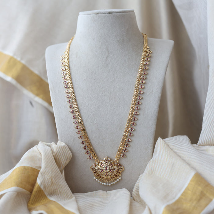 Heritage gold plated ruby white stone mango long necklace HL6133