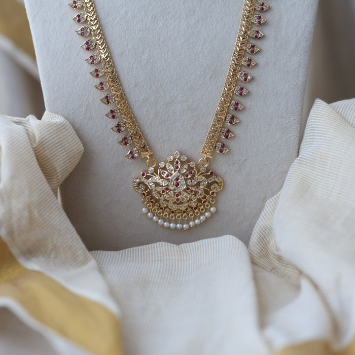 Heritage gold plated ruby white stone mango long necklace HL6133