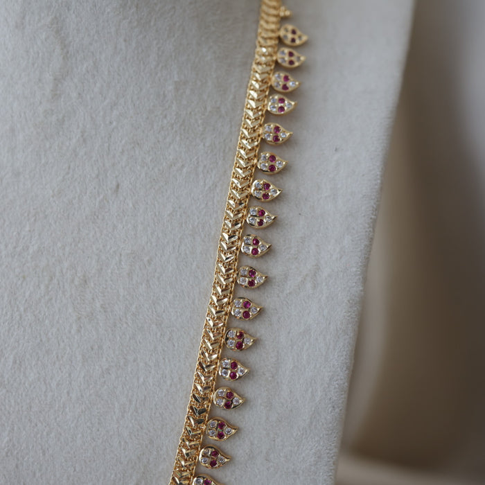 Heritage gold plated ruby white stone mango long necklace HL6133