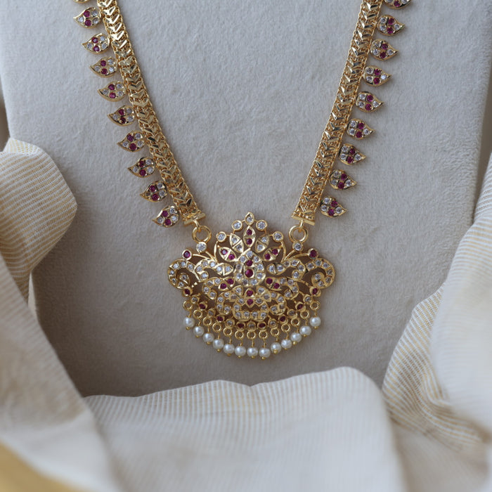 Heritage gold plated ruby white stone mango long necklace HL6133