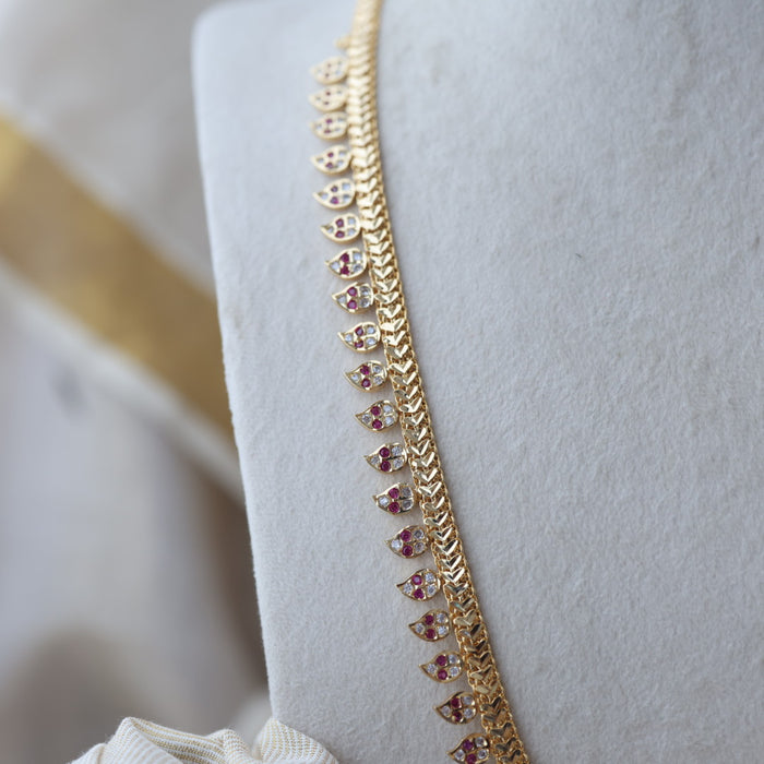 Heritage gold plated ruby white stone mango long necklace HL6133