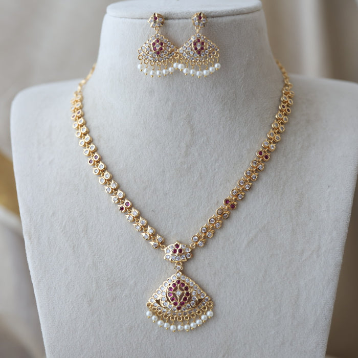 Heritage gold plated ruby white stone padakam long necklace HL7912