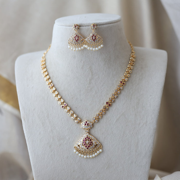 Heritage gold plated ruby white stone padakam long necklace HL7912