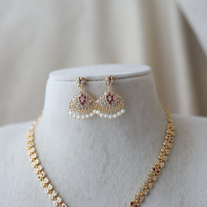 Heritage gold plated ruby white stone padakam long necklace HL7912