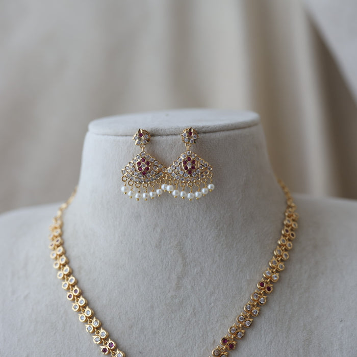 Heritage gold plated ruby white stone padakam long necklace HL7912