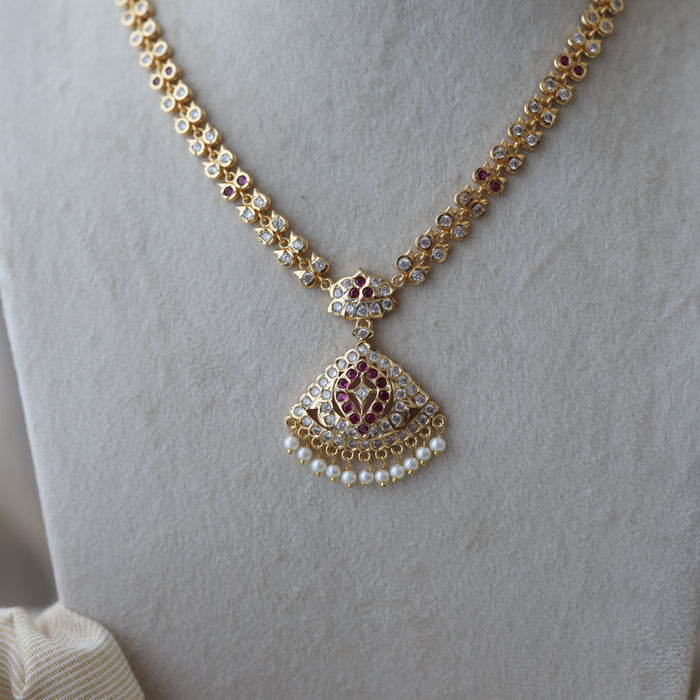 Heritage gold plated ruby white stone padakam long necklace HL7912
