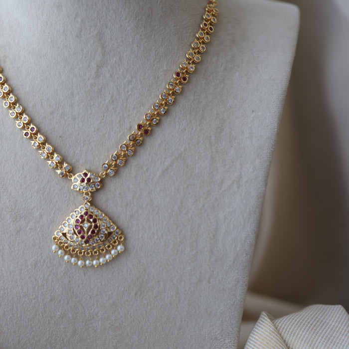 Heritage gold plated ruby white stone padakam long necklace HL7912