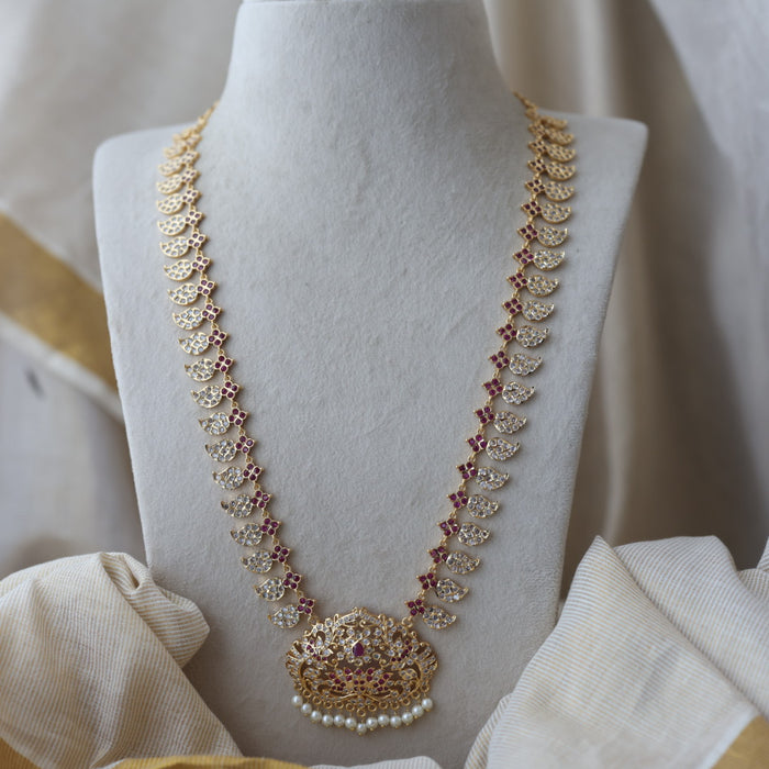 Heritage gold plated ruby white stone mango long necklace HL79913