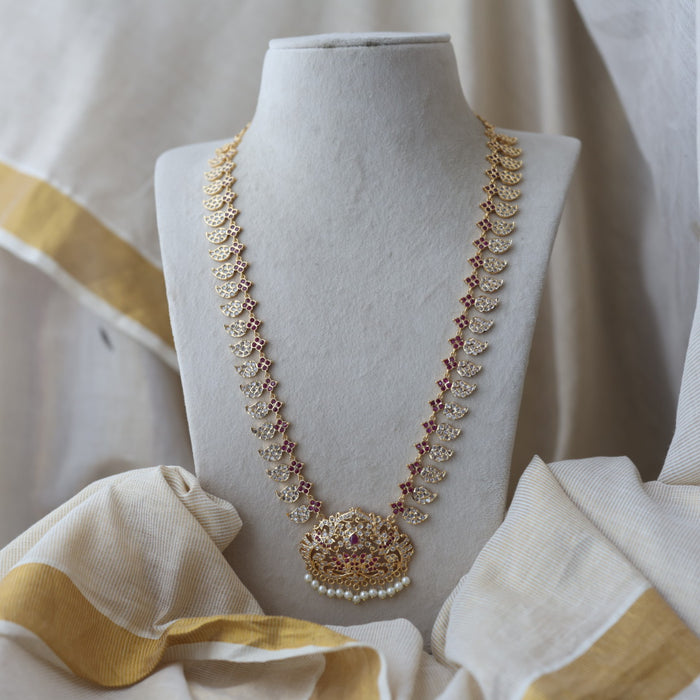 Heritage gold plated ruby white stone mango long necklace HL79913