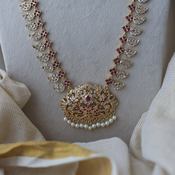 Heritage gold plated ruby white stone mango long necklace HL79913