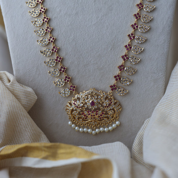Heritage gold plated ruby white stone mango long necklace HL79913