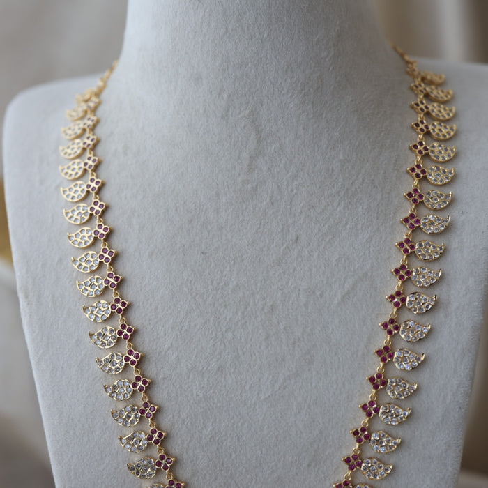 Heritage gold plated ruby white stone mango long necklace HL79913