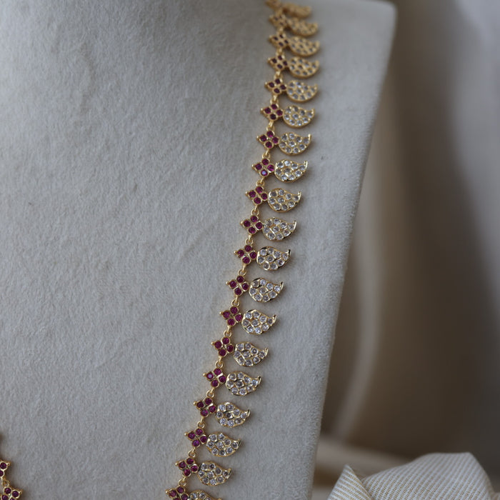 Heritage gold plated ruby white stone mango long necklace HL79913