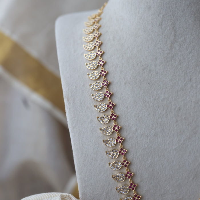 Heritage gold plated ruby white stone mango long necklace HL79913