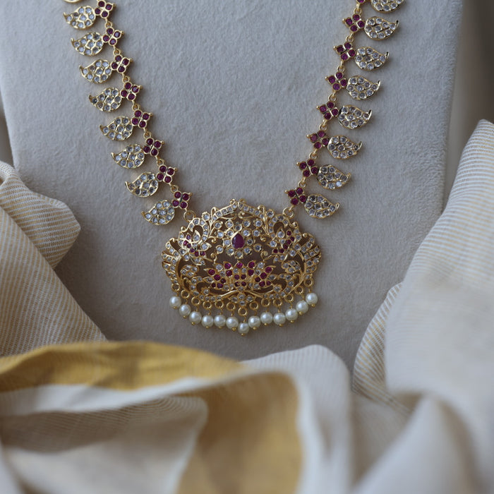 Heritage gold plated ruby white stone mango long necklace HL79913