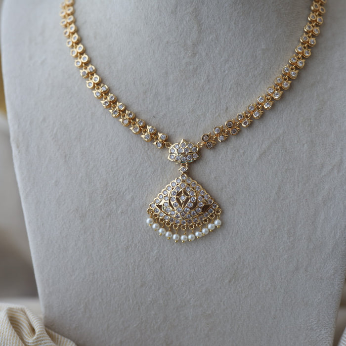 Heritage gold plated white stone short necklace with earrings H2032