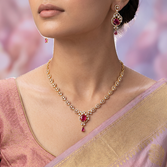 Heritage gold plated short necklace with earrings H355