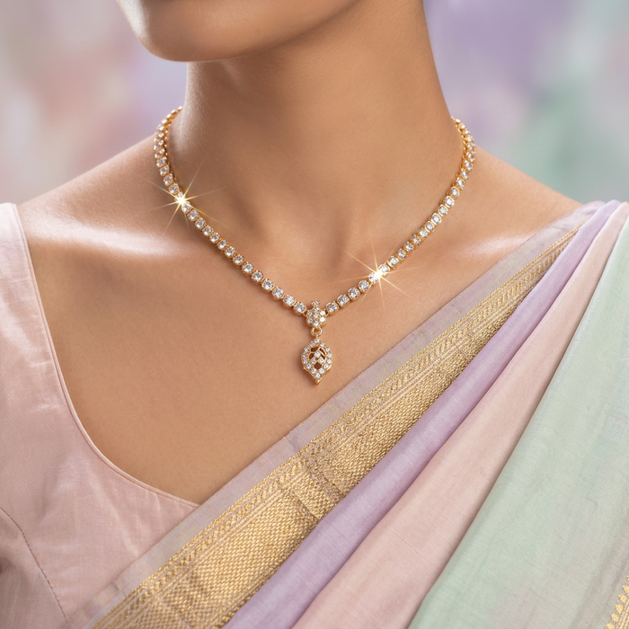 Heritage gold plated white stone short necklace H5312