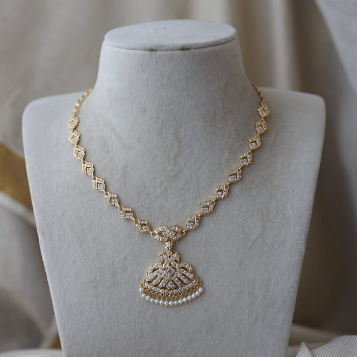 Heritage gold plated white stone short necklace with earrings H268